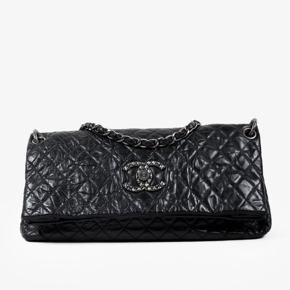 Chanel 2009 Black Quilted Crinkled Calfskin Fold Over CC Bag RHW - Picture 2 of 12